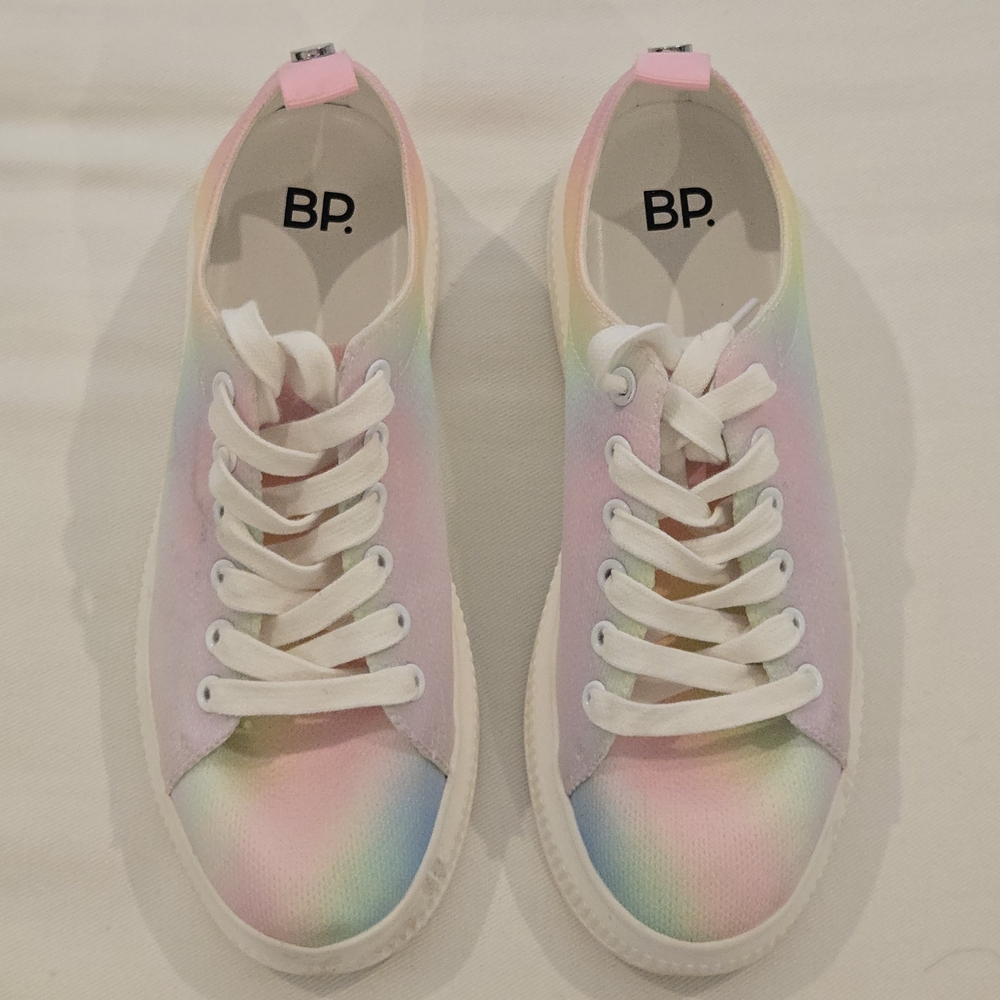 BP. Pastel Rainbow Canvas Sneakers | Y2K Aesthetic Lace-Up Shoes | Size 7